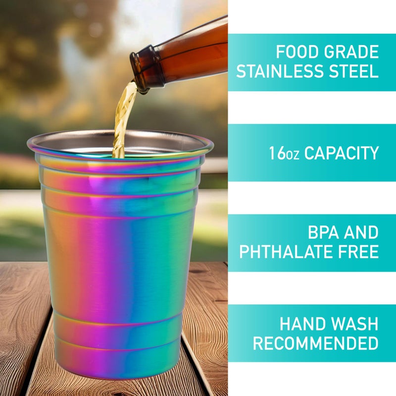 DECO D'Eco Rainbow Stainless Steel Cups - 4 Pack Iridescent 16 oz Tumblers for Kids & Adults- Unbreakable, BPA-Free & Stackable Drinkware for Indoor & Outdoor Use at Family Parties-Xmas Must Have Gift Set - Image 2